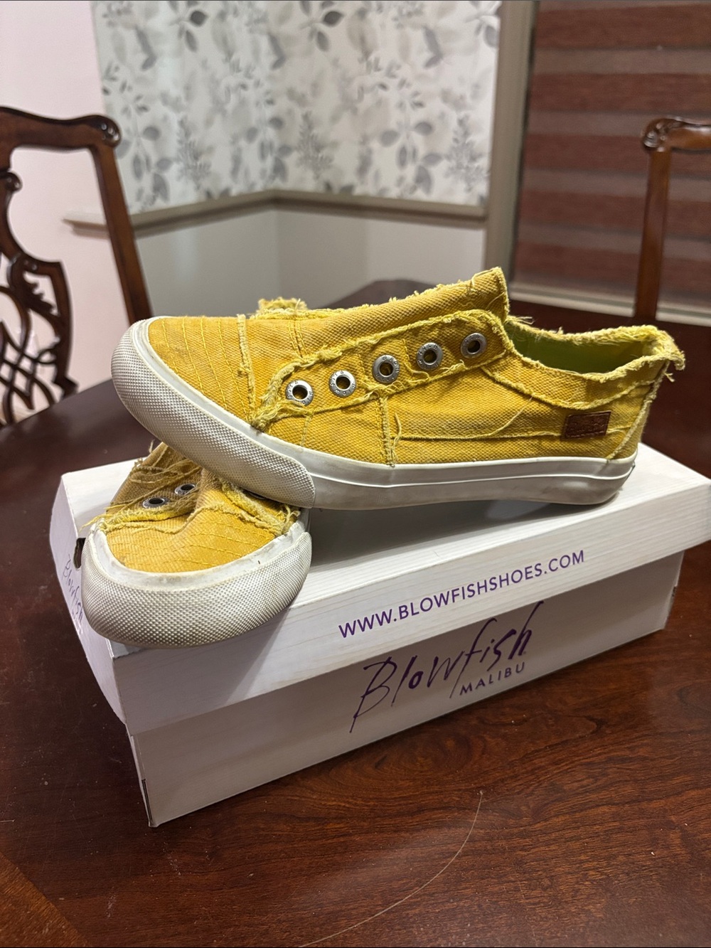 Blowfish Kids Yellow Frayed Canvas Slip-On Sneakers